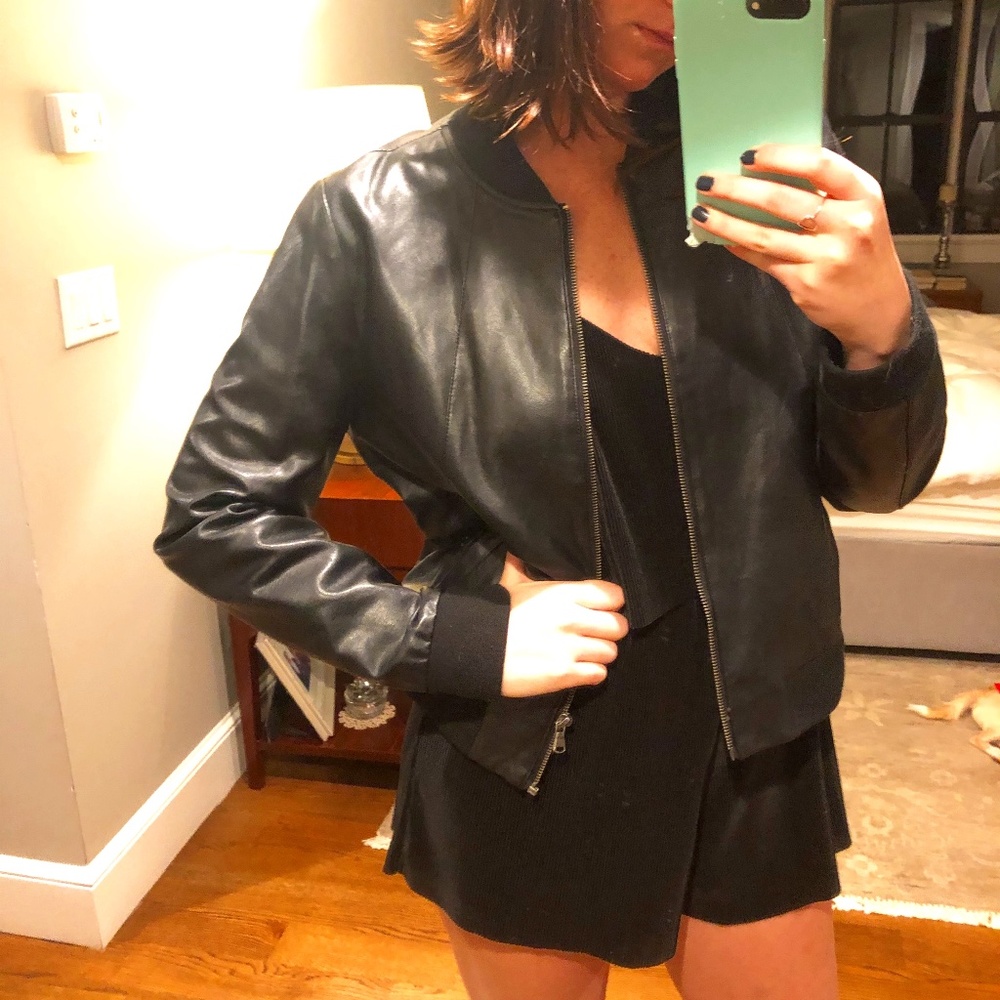 Black Pleather Bomber Jacket